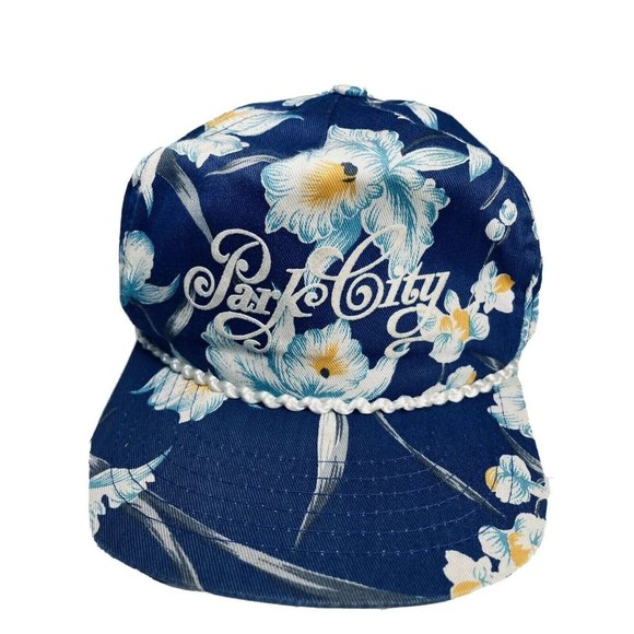 San Sun Other - Park City San Sun Tropical Hawaiian Orchid Baseball Hat Blue Adjustable Vintage